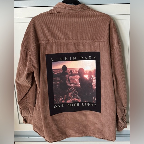 Hand Crafted Tops - Upcycled Linkin Park ONE MORE LIGHT Graphic Tee Corduroy Shacket Size L OOAK